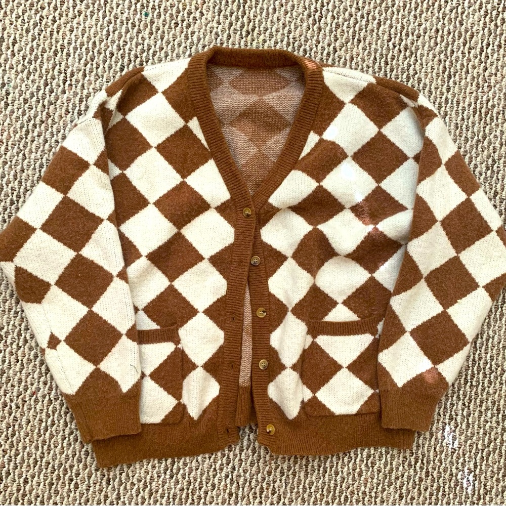 Oversized Cozy Brown Diamond Cardigan